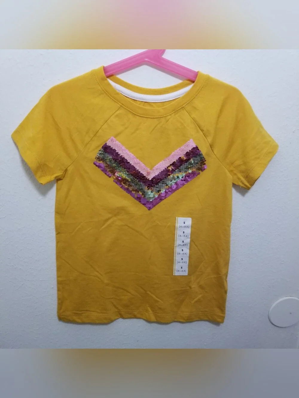 Cat & Jack Small Yellow Short Sleeve Tee with Pink & Purple Sequin Chevron